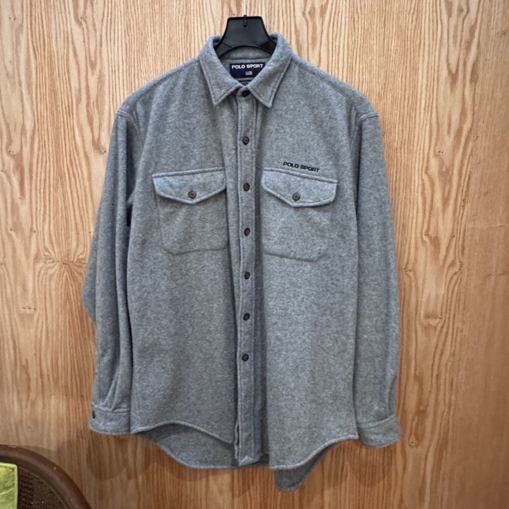 Vintage 1990s Polo Sport by Ralph Lauren Fleece Shacket Soft Heavy L Men's Gray